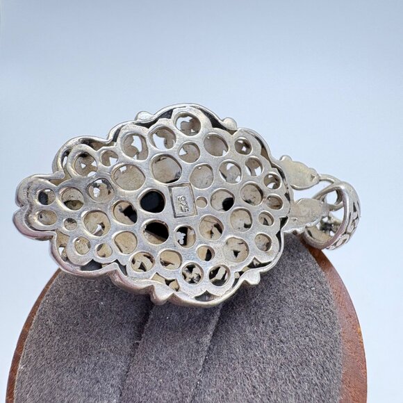 VTG Sterling Silver 925 Black Onyx Bezel Set Scroll Pendant Size 2" Length - Picture 5 of 9